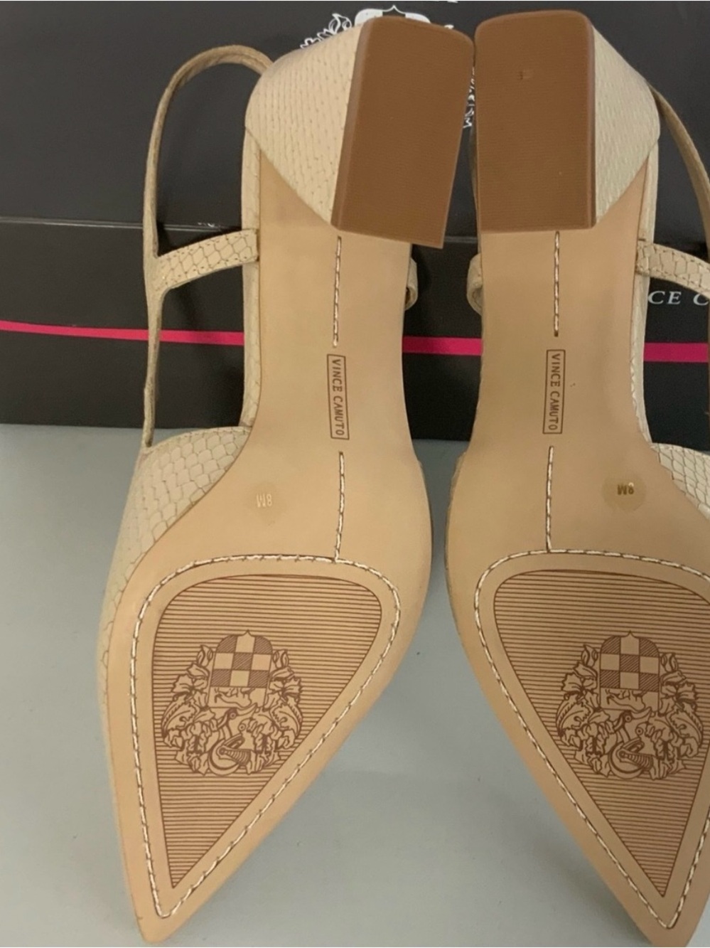 Vince Camuto Beige Textured Pointed-Toe Slingback Pumps - Picture 7 of 8